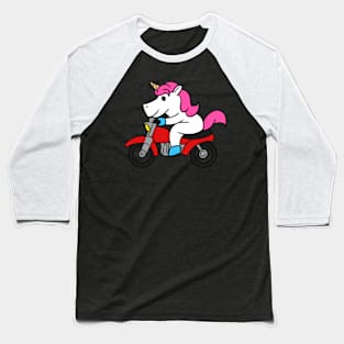 Unicorn Riding Motorcycle T-Shirt Funny Magical- Baseball T-Shirt